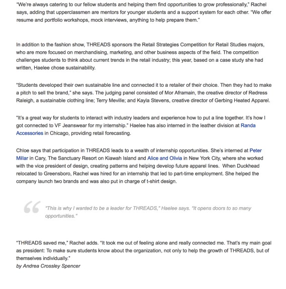 UNCG From Runway to Retail Press2