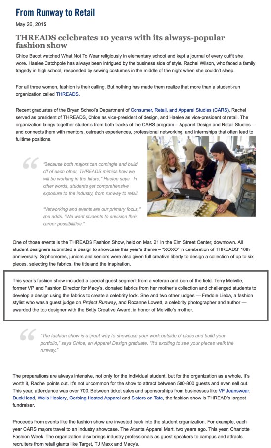 UNCG From Runway to Retail Press